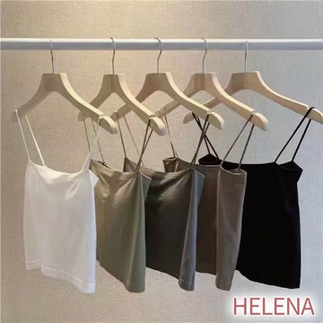 【海麗娜】細肩帶平口背心 冰絲無袖上衣 吊带背心 小背心小可愛 內衣 胸墊 打底抹胸 短版上衣 女裝【B118】