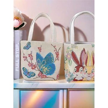 新款帆布包雙面金絲提花繡手拎包迷你可愛手機包便攜百搭手提小包