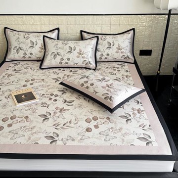 800D數碼印花大版可機洗簡約復古輕奢高級冰藤涼席三件套