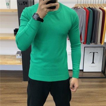 2026男士純色修身毛衣圓領秋冬休閑百搭簡約套頭長袖針織衫打底衫