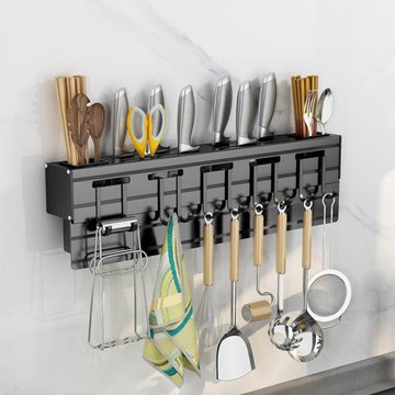 輝仕太空鋁刀架置物架免打孔壁掛式刀座掛鉤筷子籠一體廚房菜刀收
