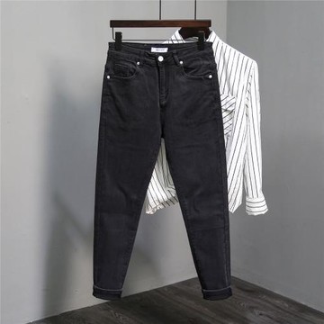 牛仔褲男2024秋冬季新款修身小腳微跨潮牌簡約百搭青年彈力長褲子