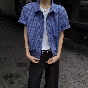 格子襯衫男女 寬鬆休閒基本百搭襯衫日系復古外套