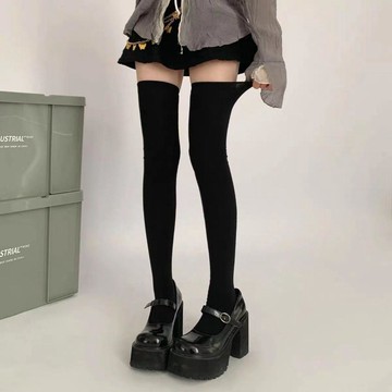 黑色顯瘦過膝襪🔥秋冬百搭長筒襪 JK學生高筒襪 修飾腿型小腿襪 日常搭靴長襪 女生學院風大腿襪 學生穿搭高筒襪