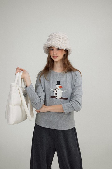 小雪人朋友 Vintage膠片感印花長袖T恤