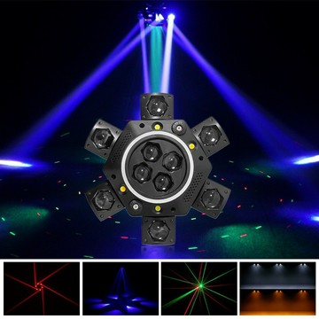 ktv氛圍燈六臂小金剛蜂眼激光燈聲控酒吧蹦迪旋轉搖頭燈光束燈鑫弘-數碼配件