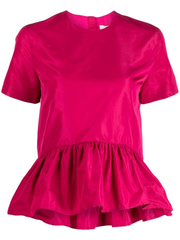 MSGM - ruffled short-sleeve top - women - Polyester/Polyester - 42 - Pink