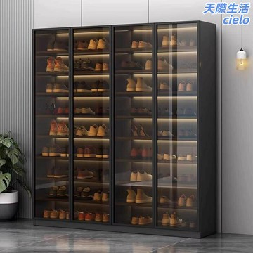 【德式極簡】玄關櫃 鞋櫃 儲物櫃 玻璃門鞋櫃 入戶櫃 靠牆一體櫃 多層大容量 防塵防潮 現代簡約風格 家用門口收納