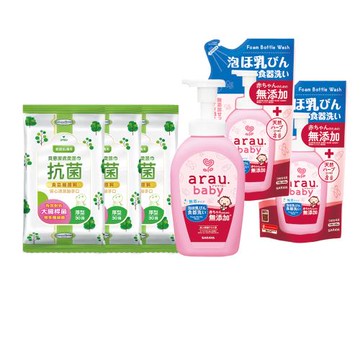 【Baan 貝恩】潔膚抗菌柔濕巾30抽20包+愛樂寶 寶貝奶嘴奶瓶清潔泡泡+奶嘴奶瓶清潔補充包(500ml+450ml*2)