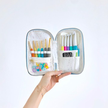 藍色義大利花布鉤針工具包 盒 袋 不包含里面的針