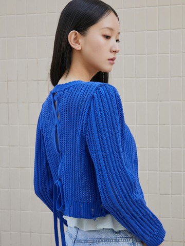 Back lace-up point round neck cardigan (ER2KG464)
