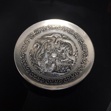 古玩雜項仿古銅器白銅龍鳳筆洗擺件銅盤子銅碟乾隆年制工藝禮品