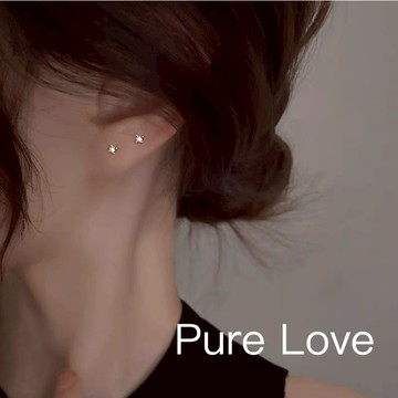 Pure Love樂芙 /正韓 銀飾【S925純銀】E0773簡約通體純銀MINI鋯石單鑽耳環 / 金
