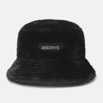 【DESCENTE】迪桑特 女式 毛絨保暖漁夫帽 運動帽(黑色/米白色)