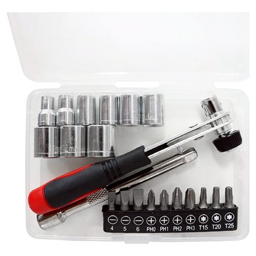 棘輪扳手組合 9件套筒 10件起子頭 延長接桿 兩用型螺絲起子  1組