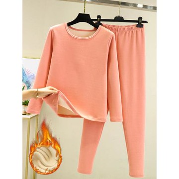 秋冬德絨保暖內衣女加絨加厚內穿秋衣秋褲磨毛發熱大碼內搭兩件套