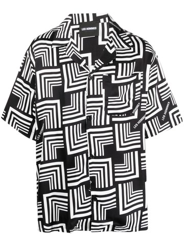 LES HOMMES - geometric-pattern logo-print shirt - men - Viscose - 46 - Black