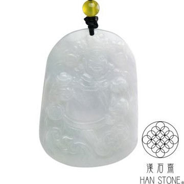 【漢石齋】天然翡翠A貨 財神玉佩吊墜 糯種(37*52*6mm)