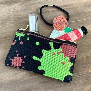 【波洛克】榻榻米邊飾 扁平迷你收納包 零錢包 卡片夾 潑灑 油漆 塗鴉 墨水 紅色 霓虹色