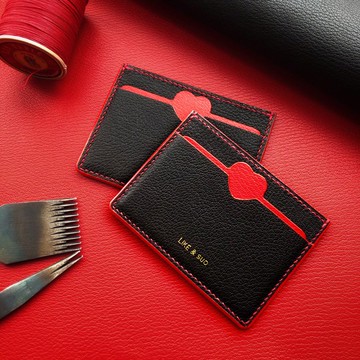 情侶愛心卡夾 多層羊皮零錢包 悠遊卡 信用卡套【免費刻英文名】