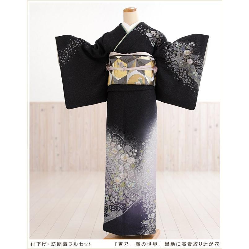 訪問着フルセット 着物 正絹 総絞り モノトーン 白黒 C1-1 訪問着