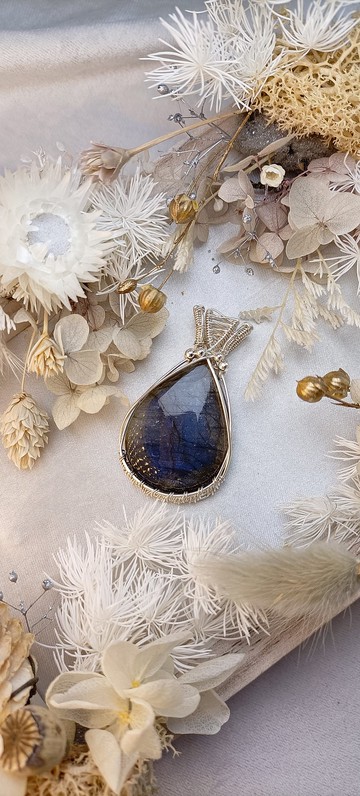 925銀線包框編織拉長石項鍊藍閃光