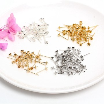 HC--【  100pcs/包】 14K包金保色耳針珍珠碗針 天然水晶珠針 托空托耳釘 耳飾 DIY飾品配件