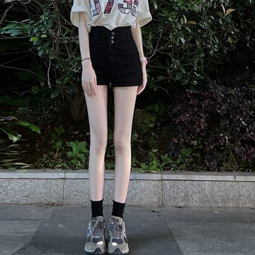 202胖胖美依 牛仔褲 熱褲 短褲 S-2XL彈力百搭緊身牛仔短褲洋氣女高腰a字熱褲子顯牛仔褲-7475.