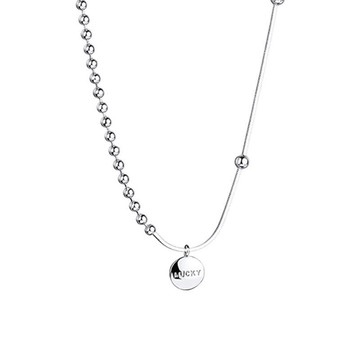 現貨+預購 925純銀項鍊圓牌吊墜-LUCKY圓珠串珠拋光女飾品2色74aq8【獨家進口】【米蘭精品】