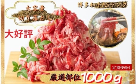 定期便 6ヶ月 牛肉 A4～A5 切り落とし 合計1000g 博多和牛（500g×2p）肩ロース 赤身 バラ カルビ 小分け 大好評につき継続！6回 配送不可：離島