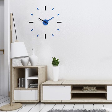 免打孔時鐘，黑，藍色，撕開背膠即可黏貼，依照圖案安裝56公分。