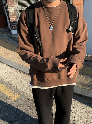 FINDSENSE X 男精圓領休閑袖口開叉衛衣純色簡約寬松衛衣外套