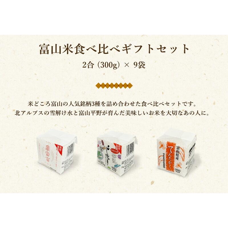 お米 ギフト 米 (2合×9袋) 2合3種 富山米食べ比べギフトセット 富山県産 令和5年産 新米 コシヒカリ てんたかく 富富富 プレゼント 食べ比べ 白米 精米