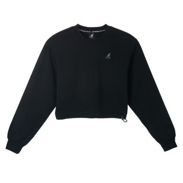 KANGOL 女 落肩短版繡花T 黑