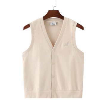 春秋季薄款男女情侶款V領開衫針織棉馬甲背心百搭無袖坎肩外套