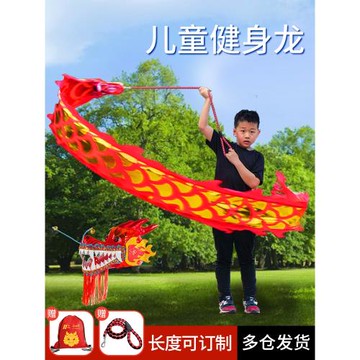 舞龍彩帶健身新款兒童手甩龍廣場舞健身龍甩彩帶龍頭舞龍表演道具