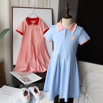 夏裝 公主牌 女童翻領珠地棉學院風短袖連衣裙休閑網球裙小中大童