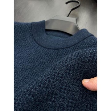 雪貂絨圓領毛衣男秋冬季加厚保暖純色休閑毛衫中年男士套頭針織衫