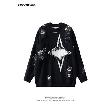 BOYUE帛躍鏤空假兩件鹿毛絨毛衣小眾潮流創意設計感情侶針織衫男