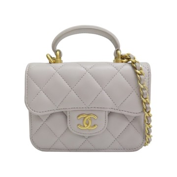 CHANEL 香奈兒 灰色 菱格紋 羊皮 MINI 鏈條 AP2200 【二手名牌BRAND OFF】