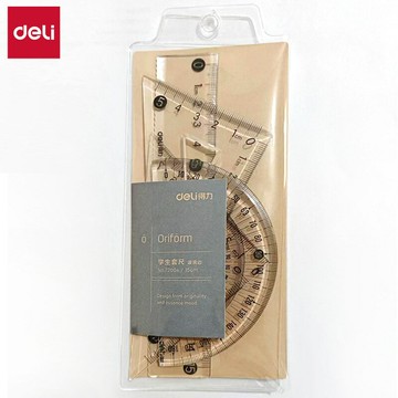 得力72004學生套尺4件套透明尺子套裝15cm直尺三角尺子量角器批發【益三和】可開發票