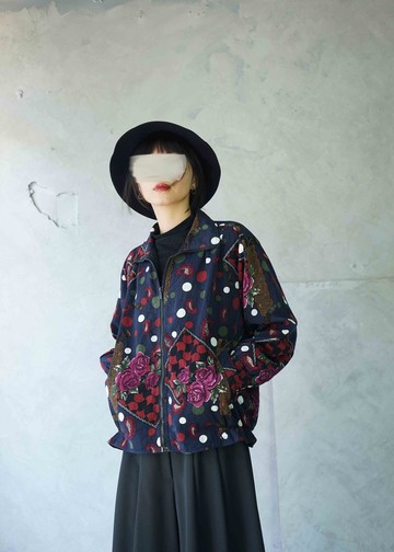 尋寶古著-y2k復古玫瑰印花風衣夾克外套