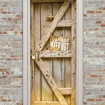 3D創意藝術牆貼門貼  危險木門 木色  200 x 77cm