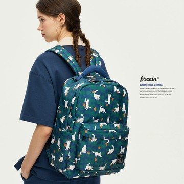 公司貨 超低價 原創設計貓咪印花雙肩包大容量休閑學生書包日系可愛背包女 快速發貨