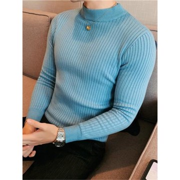 半高領坑條修身舒適時尚內搭毛衣