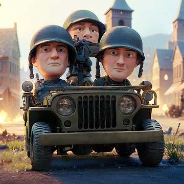 Q版二戰美軍威利吉普車 JEEP+大兵三人組  樹脂模型組裝套件