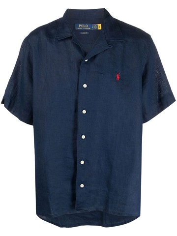 Polo Ralph Lauren - embroidered-logo linen shirt - men - Linen/Flax - XL - Blue