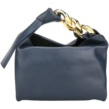 J.W. Anderson Chain 扭結鍊帶手提/肩背包(深藍色/麂皮內裡)