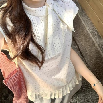 【WYZ】蝴蝶結波點短袖襯衫女夏新款甜美減齡學院風通勤韓系少女感上衣