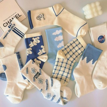 襪子ins女中筒潮藍色日系原宿風韓國學生運動長筒情侶春夏網紅款